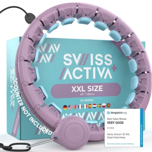 Swiss Activa+ S2 XXL Smart Hula Hoop Adult - Up to 47in for Plus Size XXL - Won't Fall Off - Weight Loss Hoop for Women - Smart Fitness Hula Hoop with Weight