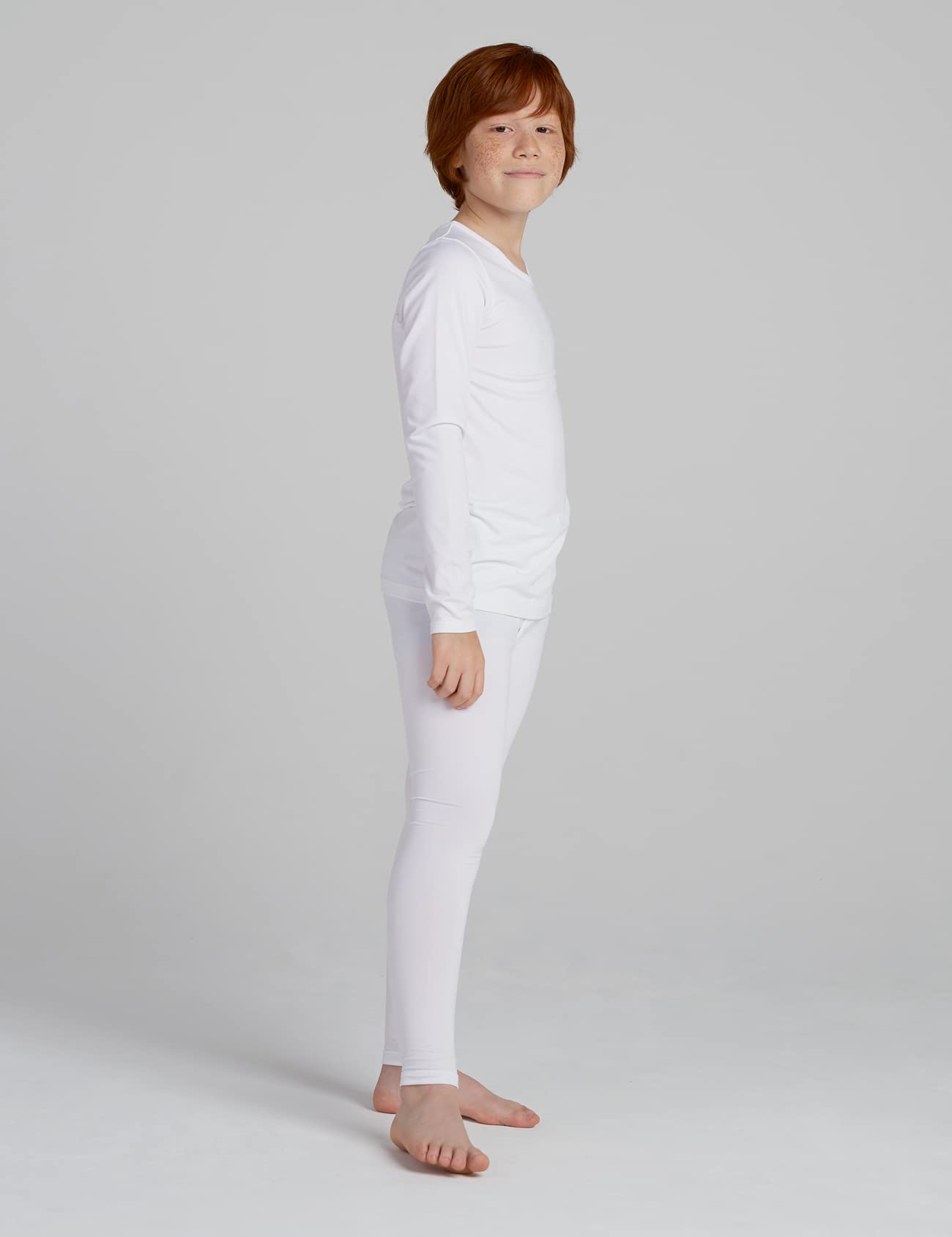 LAPASA Boys Thermal Underwear Set Fleece Lined Long John Base Layer Top Long Sleeves & Bottom Ski Winter Extreme Cold B03 7-8 Years White