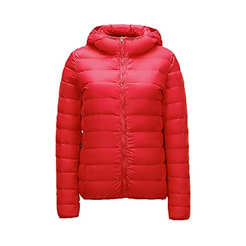 JEsilunmaMY Lightweight Short Puffer Jacket for Women Zip Long Sleeve Packable Hooded Down Coats Slim Winter Cropped Outwear (Red1,Small)