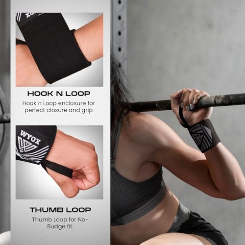 WYOX 18" Wrist Wraps for Lifting | Thumb Loop Wrist Wraps for Powerlifting, Bench Press & Weightlifting | Wrist Support Braces for Men & Women | Gym Workout Bands for Stability & Muscle Protection
