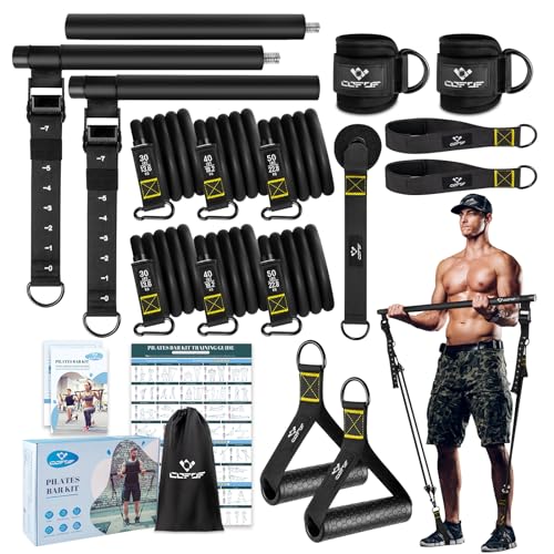 Pilates Bar Kit with Resistance Bands, Multifunctional Metal Exercise Bar with Heavy-Duty Metal Adjustment Buckle, Portable Home Gym Pilates Resistance Bar Kit for Heavy Weight Training Men&Women