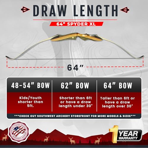 Spyder XL Takedown Recurve Bow and Arrow Set ? 64" Recurve Hunting Bow ? Right & Left Hand ? Draw Weights in 30-55 lbs ? USA Based Company ? Perfect for Beginner to Intermediate SpyderXL-30R-WS