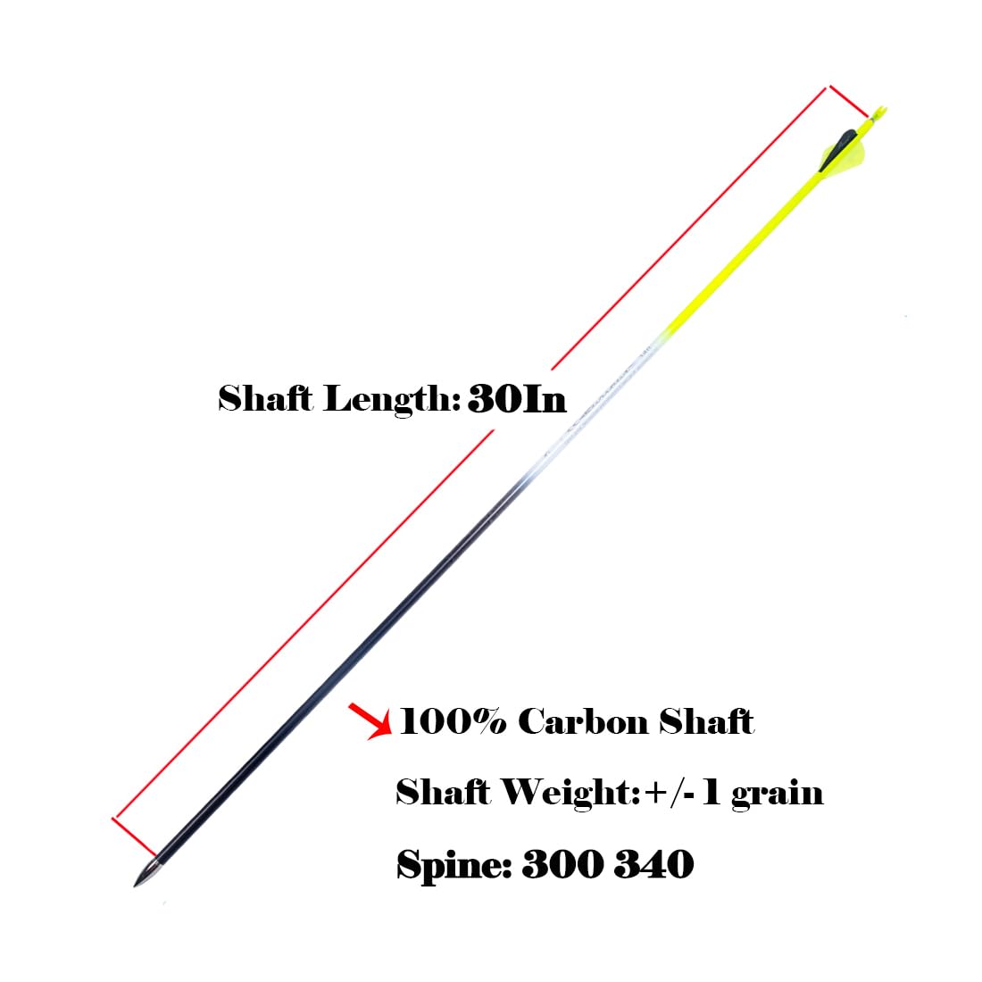 QunYing Archery Carbon Arrow 30 inch 300 340 350 Spine Hunting Arrows for Compound Recurve Bow 12PCS Spine 300