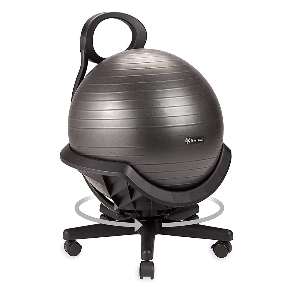 Gaiam Ultimate Balance Ball Chair with Swivel Base - Premium Exercise Stability Yoga Ball Ergonomic Chair for Home and Office Desk - Air Pump, Exercise Guide