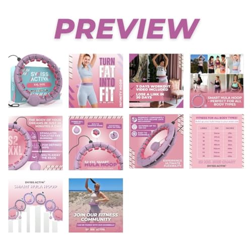 Swiss Activa+ S2 XXL Smart Hula Hoop Adult - Up to 47in for Plus Size XXL - Won't Fall Off - Weight Loss Hoop for Women - Smart Fitness Hula Hoop with Weight