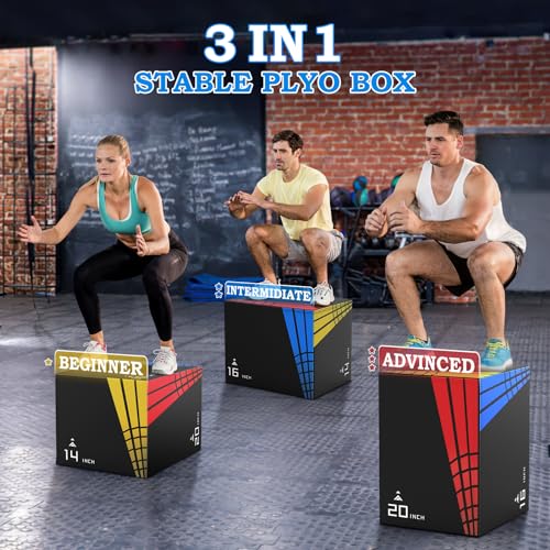 XDDAIS 3-in-1 Foam Plyometric Jump Box,Heavy Duty Foam Plyo Box Covered with 3MM Anti-Slip Particles,440lb Weight Capacity Box Jumps for Home Gym Fitness Workout Training (Small Size(20x16x14))