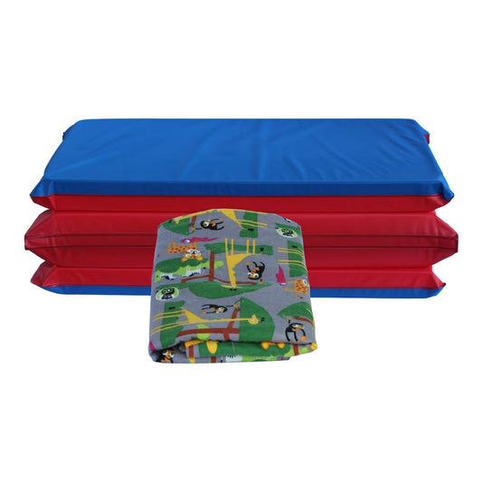 KinderMat 1.5" Thick + PBS Kids KinderBundle - Washable Cover, Special Edition - SAFARI PARTY - Regular, Sheet is 47" x 22", Value Bundle Great for Daycare & Family Households,