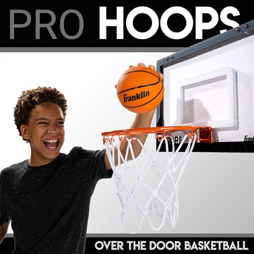 Franklin Sports 25in XL Over The Door Mini Basketball Hoop - Slam Dunk Approved - Shatter Resistant - Accessories Included, White/Orange