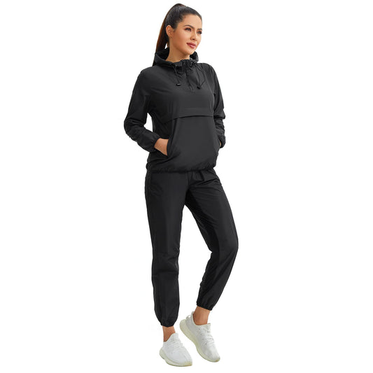 Junlan Sauna Suit for Women Sweat Sauna Pants Sweat Jacket Workout Sweat Suits for Women (Black Set(jacket and Pants),Small)