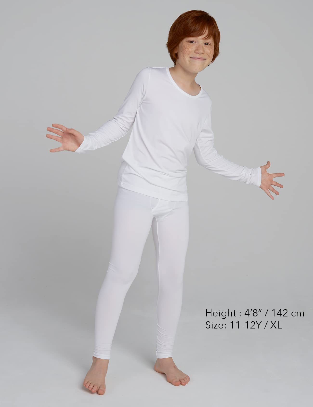 LAPASA Boys Thermal Underwear Set Fleece Lined Long John Base Layer Top Long Sleeves & Bottom Ski Winter Extreme Cold B03 7-8 Years White