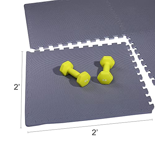 Fitvids Puzzle Exercise Mat with EVA Foam Interlocking Tiles for MMA, Exercise, Gymnastics and Home Gym Protective Flooring, 1/2" Thick, 48 Square Feet, Gray