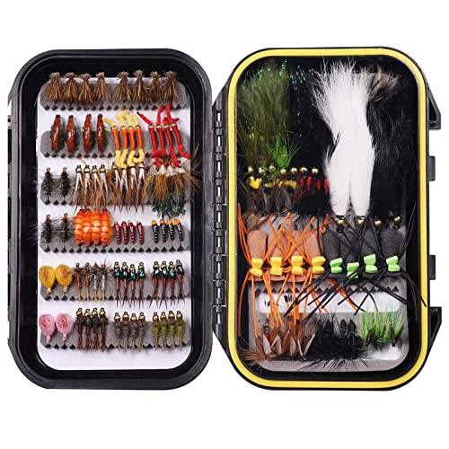 Wifreo Fly Fishing Flies Assortment,120pcs,Flyfishing Flies Trout,Fly Fishing Gear with Waterproof Fly Box,Fly Fishing Gifts,Fly Fishing Lures,Fly Fishing Accessories