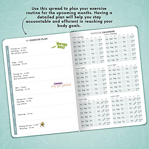 Clever Fox Food Journal Pro – Diet & Wellness Planner for Women & Men – Weight Loss Diary with Calorie Tracker – Food Log for Tracking Meals, Exercise & Weightloss - Undated, 7" x 10" Turquoise