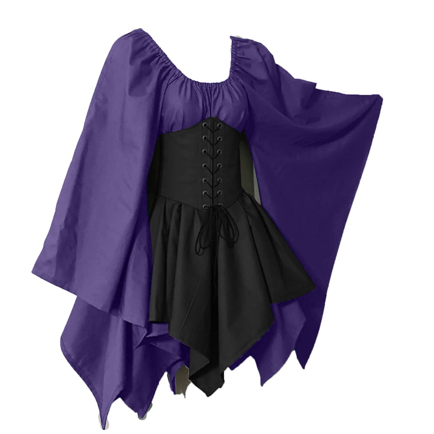KEGIRLOM Lightning Deals Today Women's Medieval Renaissance Dress Costume Flare Sleeve Corset Skirt Overskirt Elven Archer Irish Over Gown 2pcs Set,Renaissance Costume Women Short