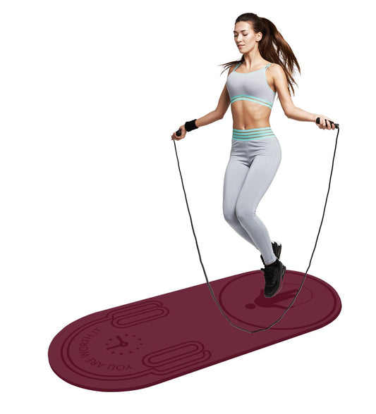 LERYG 8/20/30mm Jump Rope Mat Fitness Exercise Mat Durable, Non-Slip, Workout Mats with Jump Rope & Carrying Bag for Home Gym Flooring in Red(55"x 24")