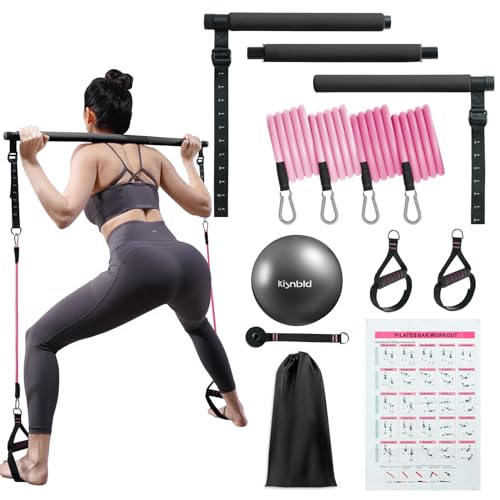 kisnbld Pilates Bar Kit with Resistance Bands, Multifunctional Pilates Equipment with Pilates Ball, 2 in 1 Handles & Door Anchor, Portable Pilates Bar for Women Home Gym Yoga Workouts