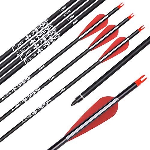 YLSIO Archery Carbon Arrow Hunting Target Practice Arrows 26 Inch with Removable Tips for Compound & Recurve Bow Spine 500 12PCS