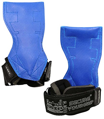 Lifting Grips PRO Weight Gloves Best Heavy Duty Straps Alternative to Power Hooks Deadlifts Adjustable Neoprene Padded Wrist Wrap (Blue Rubber, Small 5.0"-6.40" Wrist Size)