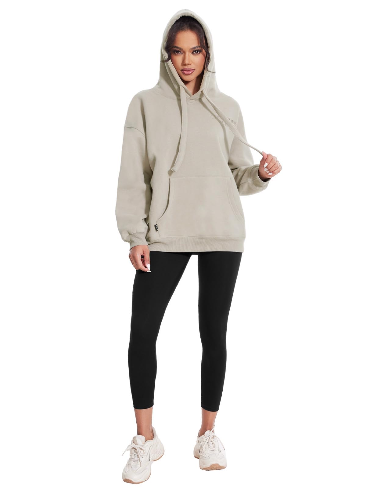 Kniffi Hoodies for Women Warm Fleece Hooded Sweatshirt Casual Winter Pullover Tops Coffee Gray L