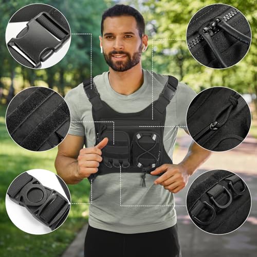 LarKoo Sports Chest Bag for Men & Women EDC Pouch Bag Chest Vest Holster Fits Most Pistols, Adjustable IFAK Travel Chest Pack for Running, Hiking, Workouts… (ACU Black)