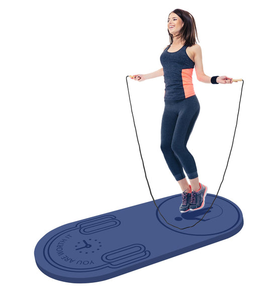 LERYG 8/20/30mm Jump Rope Mat Fitness Exercise Mat Durable, Non-Slip, Workout Mats with Jump Rope & Carrying Bag for Home Gym Flooring in Blue(55"x 24")