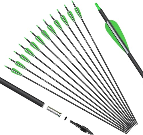 KESHES Archery Carbon Arrows for Recurve, Longbow, Traditional Bows – 30-Inch Archery Arrows - Removable Nocks & Tips for Target Practice – Durable Archery Accessories for Youth & Adults (12 Pack)