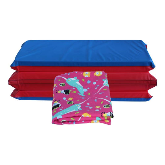 KinderMat 1.5" Thick + PBS Kids Kinderbundle - 1 Washable Cover, Special Edition - Narwhal Expedition - Regular, Sheet is 47" x 22", Great for Daycare & Family Households