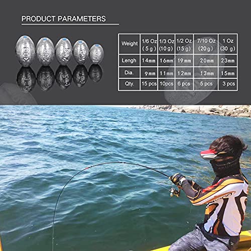 Egg Fishing Sinkers Weights Assortment Lead Oval Shape Bass Casting Worm Bullet Tackle for Saltwater Freshwater Fishing