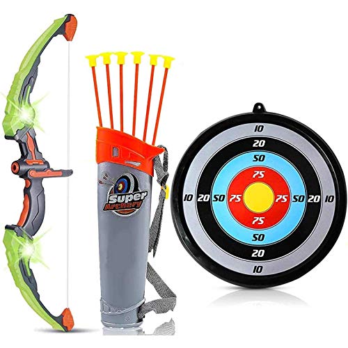 Liberty Imports Kids Bow and Arrow Set - LED Light Up Archery Toy Set with 6 Suction Cup Arrows, Target, Quiver - Indoor and Outdoor Target Practice for Children, Boys, Girls (Pink) (Green)