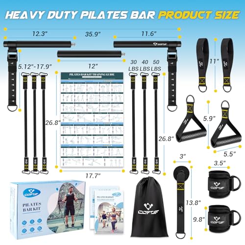 Pilates Bar Kit with Resistance Bands, Multifunctional Metal Exercise Bar with Heavy-Duty Metal Adjustment Buckle, Portable Home Gym Pilates Resistance Bar Kit for Heavy Weight Training Men&Women