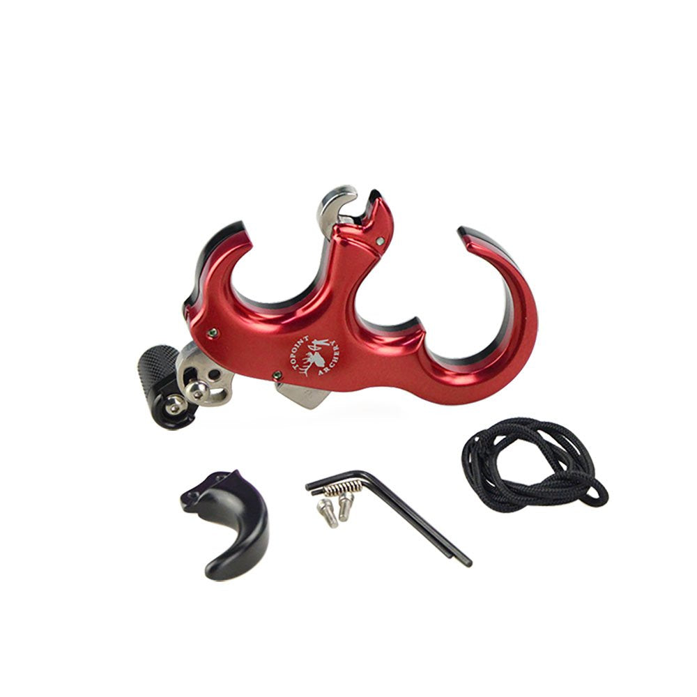 SHARROW Bow Release Aid 3/4 Fingers Automatic Archery Release Aluminium Alloy Thumb Trigger for Compound Bow Accessory (Red)