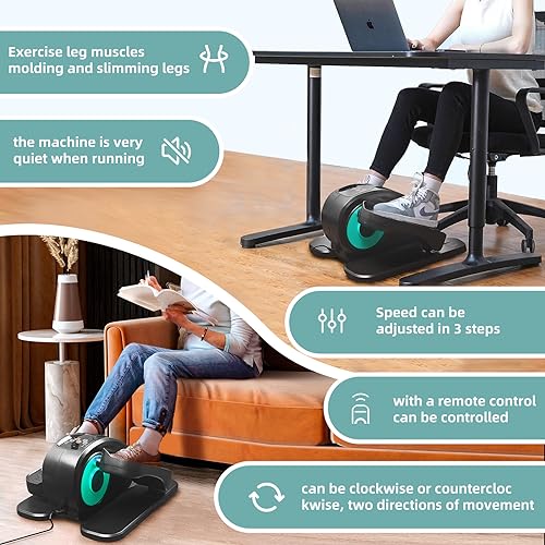 ESL Under Desk Elliptical - Portable Leg Exerciser for Seniors, Compact Seated Elliptical with Remote Control, LCD Display Electric Elliptical Trainers for Home, Blue