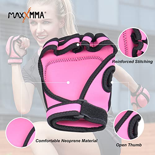 MaxxMMA Adjustable Weighted Gloves, 2 lb. Set - Removable Weight (2 x 0.5 lb. Each Glove) for Sculpting MMA Kickboxing Cardio Aerobics Hand Speed Coordination Shoulder Strength (Pink)