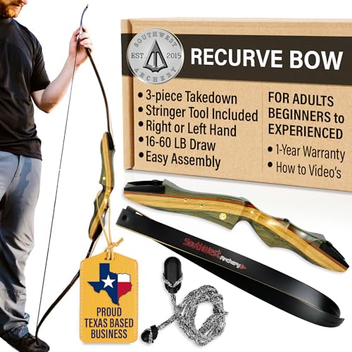 Spyder XL Takedown Recurve Bow and Arrow Set ? 64" Recurve Hunting Bow ? Right & Left Hand ? Draw Weights in 30-55 lbs ? USA Based Company ? Perfect for Beginner to Intermediate SpyderXL-30R-WS