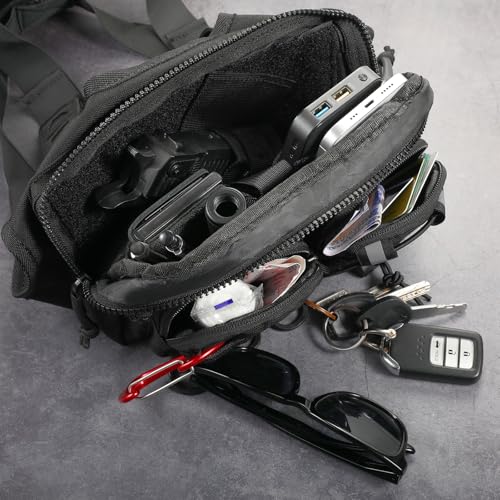 LarKoo Sports Chest Bag for Men & Women EDC Pouch Bag Chest Vest Holster Fits Most Pistols, Adjustable IFAK Travel Chest Pack for Running, Hiking, Workouts… (ACU Black)