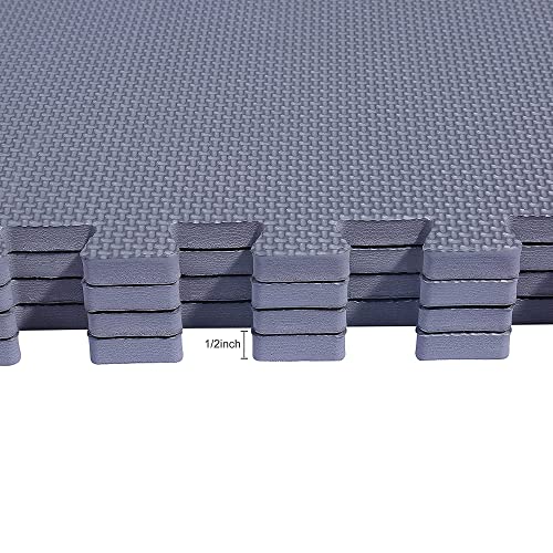 Fitvids Puzzle Exercise Mat with EVA Foam Interlocking Tiles for MMA, Exercise, Gymnastics and Home Gym Protective Flooring, 1/2" Thick, 48 Square Feet, Gray