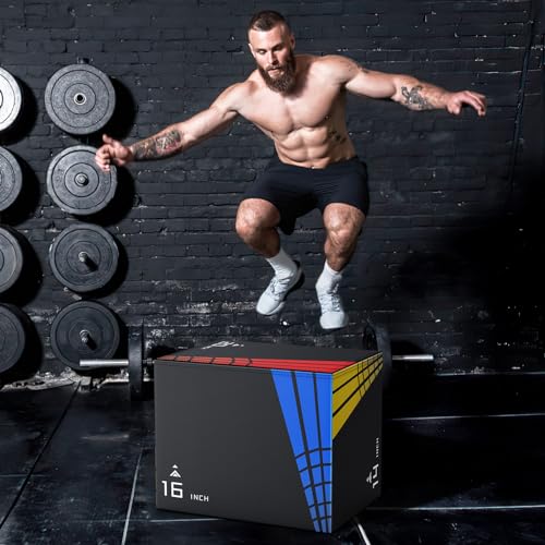 XDDAIS 3-in-1 Foam Plyometric Jump Box,Heavy Duty Foam Plyo Box Covered with 3MM Anti-Slip Particles,440lb Weight Capacity Box Jumps for Home Gym Fitness Workout Training (Small Size(20x16x14))