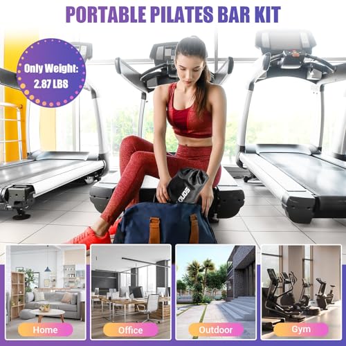 Pilates Bar Kit with Resistance Bands, 3-Section Pilates Bar with Clear Scale & Adjustable Metal Buckle, Durable Carabiner, Pilates Bar Kit for Women Full-Body Workout - Black