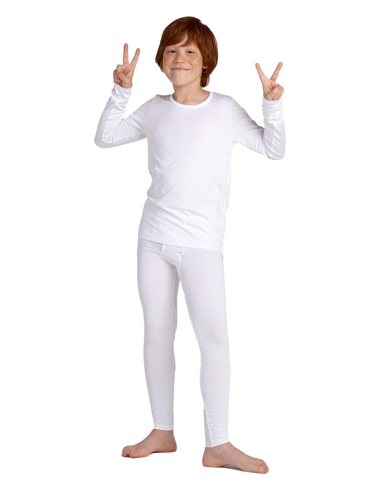 LAPASA Boys Thermal Underwear Set Fleece Lined Long John Base Layer Top Long Sleeves & Bottom Ski Winter Extreme Cold B03 7-8 Years White