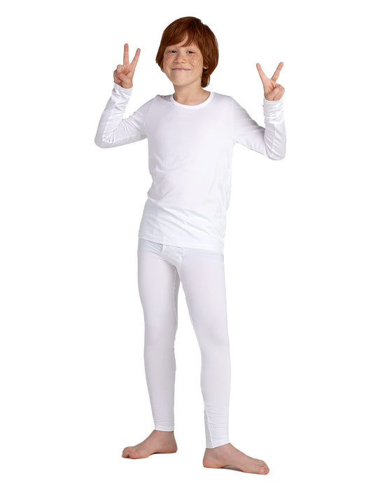 LAPASA Boys Thermal Underwear Set Fleece Lined Long John Base Layer Top Long Sleeves & Bottom Ski Winter Extreme Cold B03 7-8 Years White