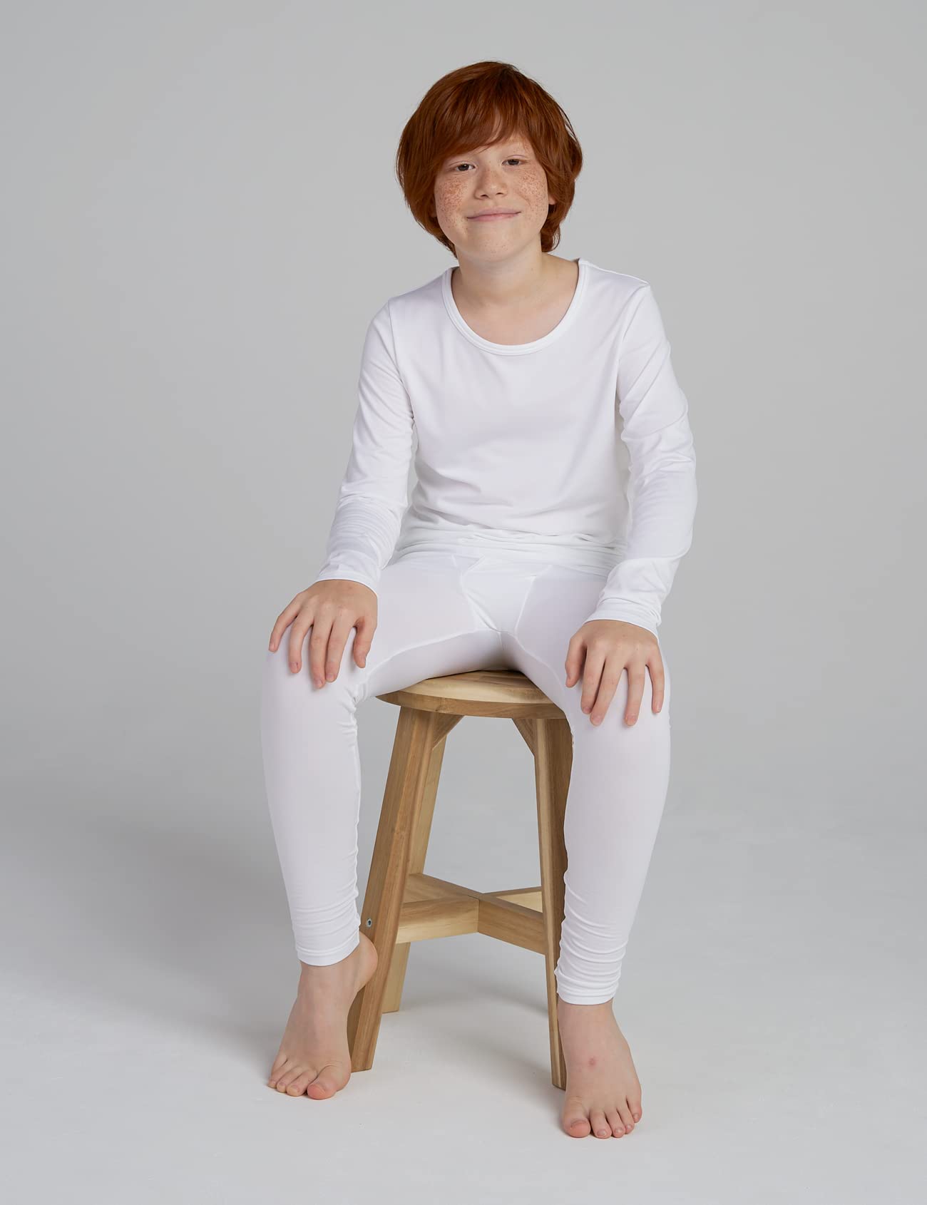 LAPASA Boys Thermal Underwear Set Fleece Lined Long John Base Layer Top Long Sleeves & Bottom Ski Winter Extreme Cold B03 7-8 Years White