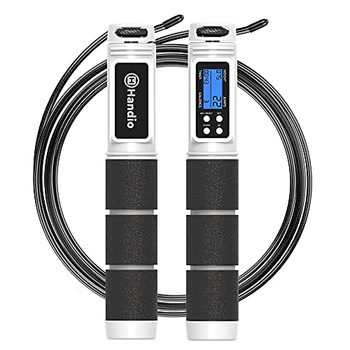 Jump Rope, H Handio Jump Rope with Counter, Workout Jumping Rope with Steel Ball Bearings, Adjustable Length Speed Skipping Rope for Men Women Kids Home Gym, Crossfit, Fitness Exercise
