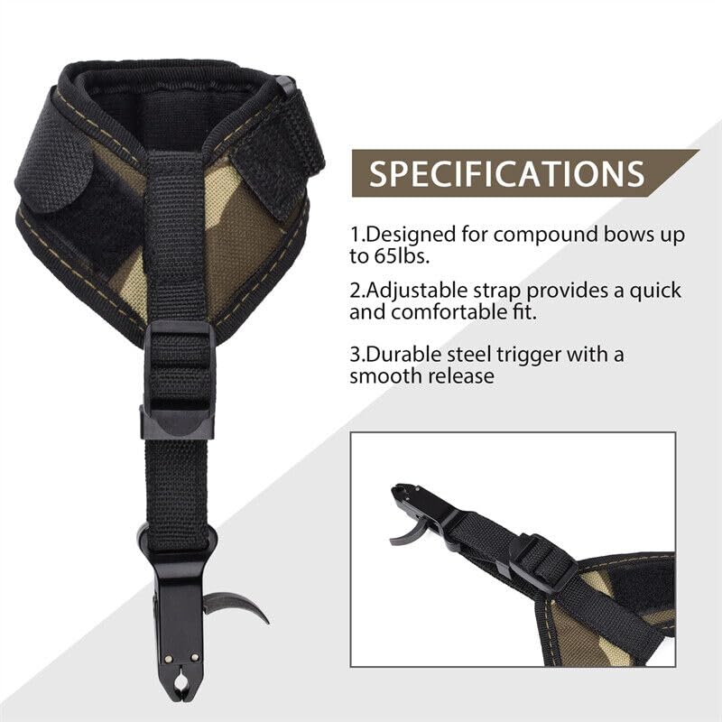 Compound Bow Release Aid Trigger Adult Archery Right Left Hand Adjustable Camouflage Wrist Strap （Pack of 1