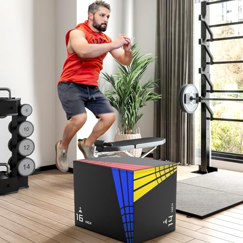 XDDAIS 3-in-1 Foam Plyometric Jump Box,Heavy Duty Foam Plyo Box Covered with 3MM Anti-Slip Particles,440lb Weight Capacity Box Jumps for Home Gym Fitness Workout Training (Small Size(20x16x14))