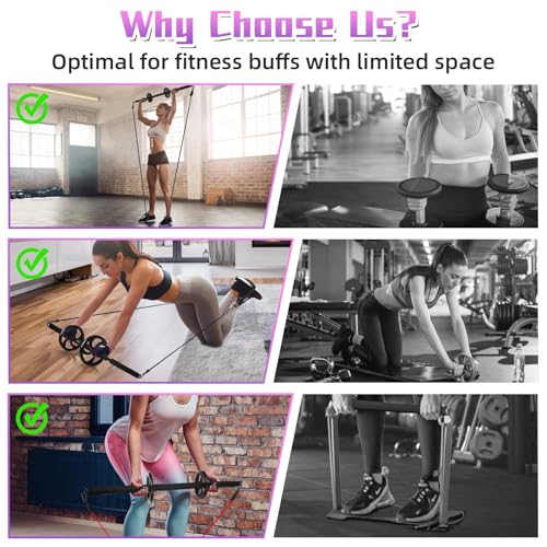Portable Pilates Bar, Pilates Resistance Band Bar with Ab Roller, 3-Section Multifunctional Pilates for Stretched Exercise, Home Gym Yoga Stick for Full Body Workout Training Women & Men (Black)