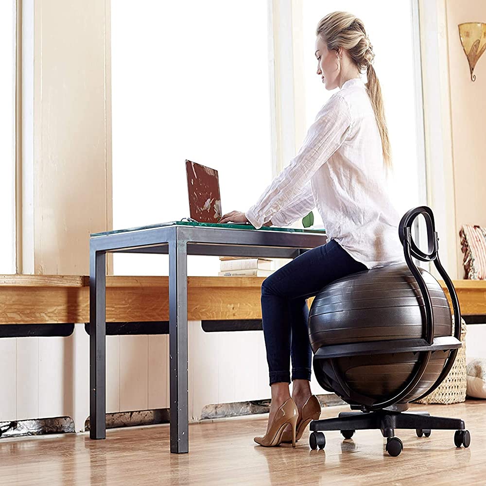 Gaiam Ultimate Balance Ball Chair with Swivel Base - Premium Exercise Stability Yoga Ball Ergonomic Chair for Home and Office Desk - Air Pump, Exercise Guide