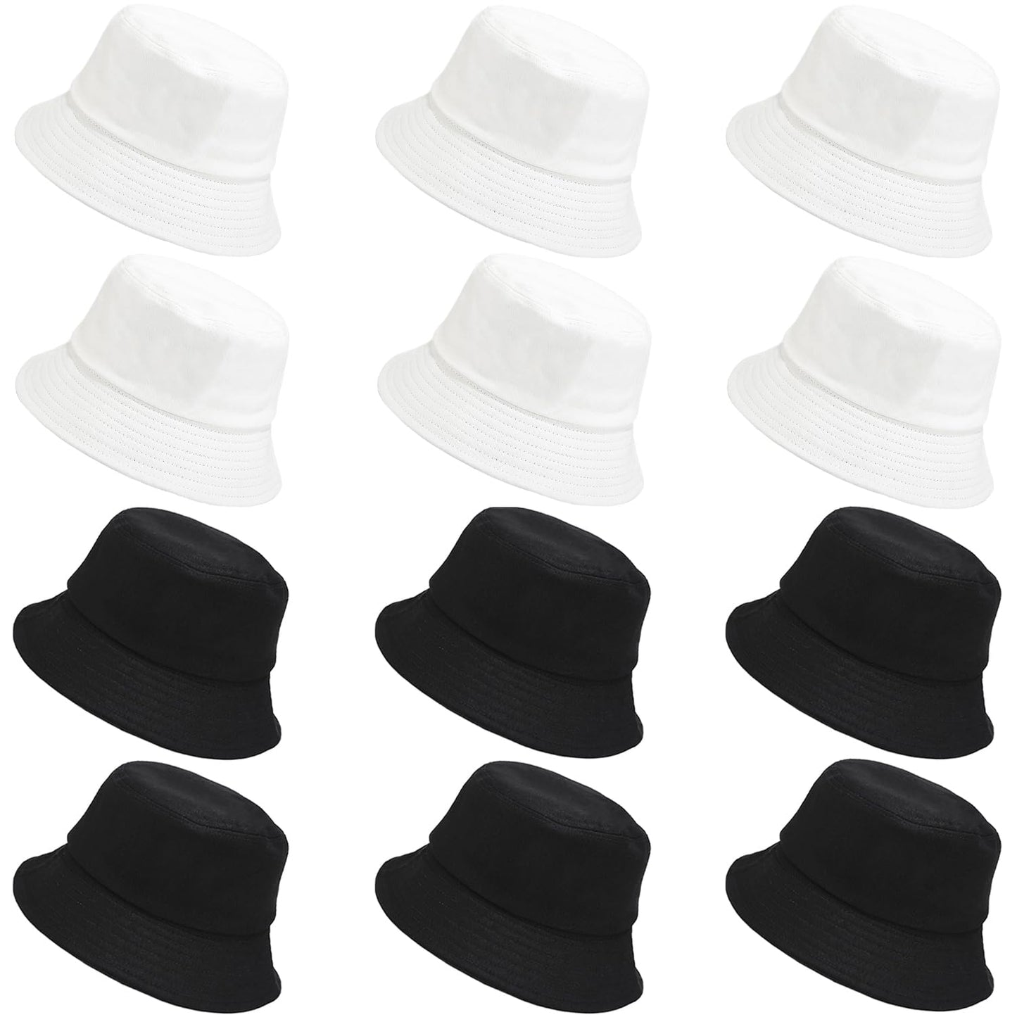 12 Pieces Bucket Hats for Women Summer Beach Fishmen Hat for Lady Adult Unisex Cotton Cap(Black White)