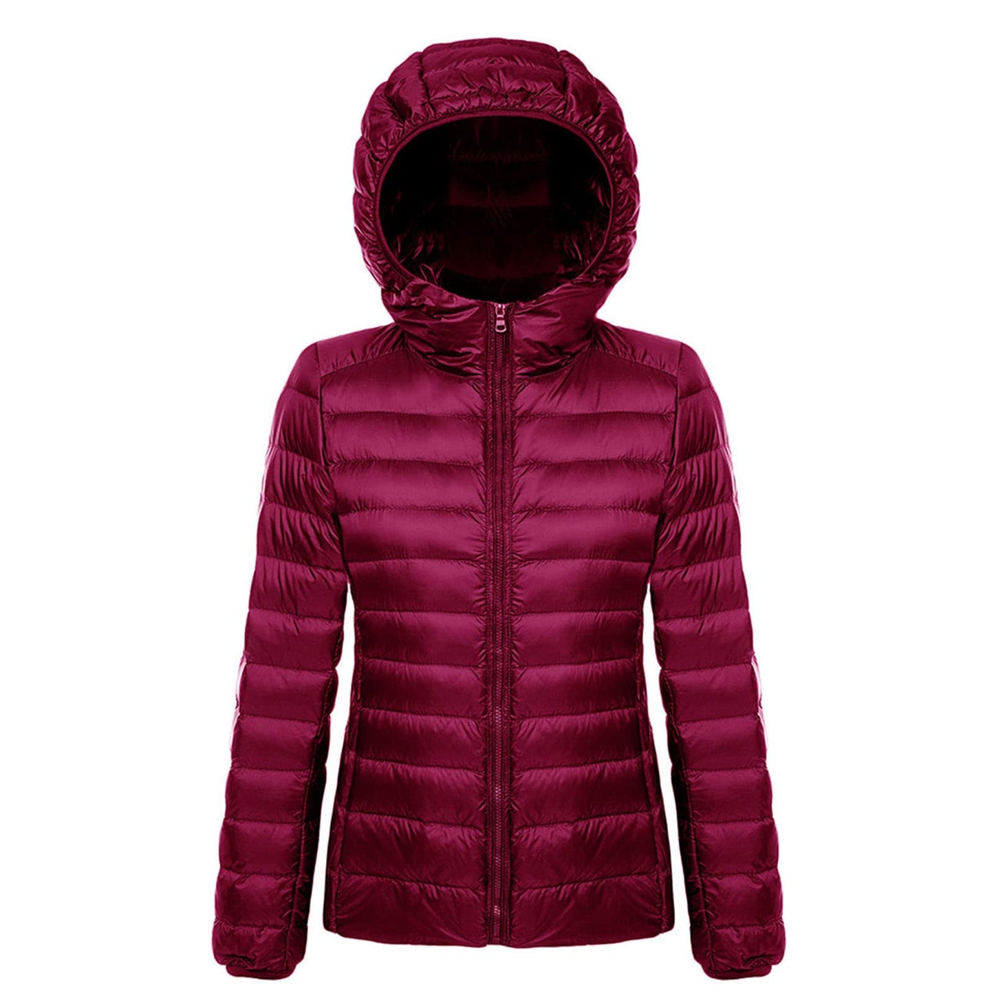 JEsilunmaMY Lightweight Short Puffer Jacket for Women Zip Long Sleeve Packable Hooded Down Coats Slim Winter Cropped Outwear (Red3,Small)