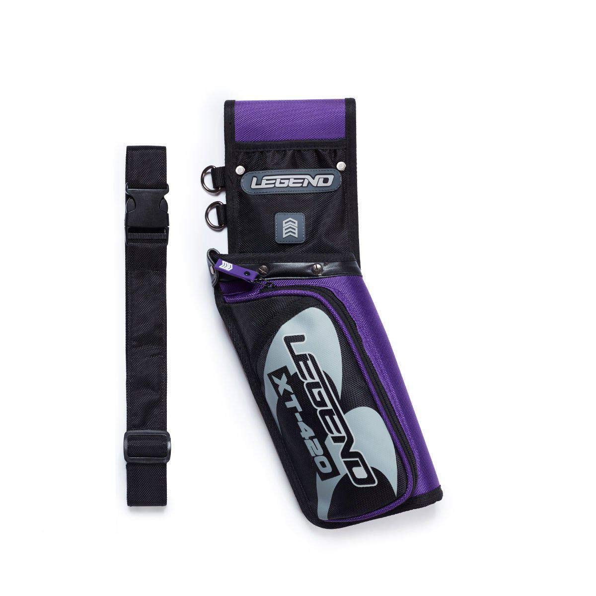Legend XT420 Archery Field Quiver for Arrows - Right Handed Archery Hip Quiver with Belt, 3 Arrow Compartments - Storage Pocket for Archery Accessories - Nylon Material - 5.25"x1.5"x16" Purple