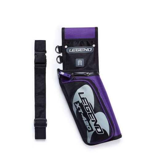 Legend XT420 Archery Field Quiver for Arrows - Right Handed Archery Hip Quiver with Belt, 3 Arrow Compartments - Storage Pocket for Archery Accessories - Nylon Material - 5.25"x1.5"x16" Purple